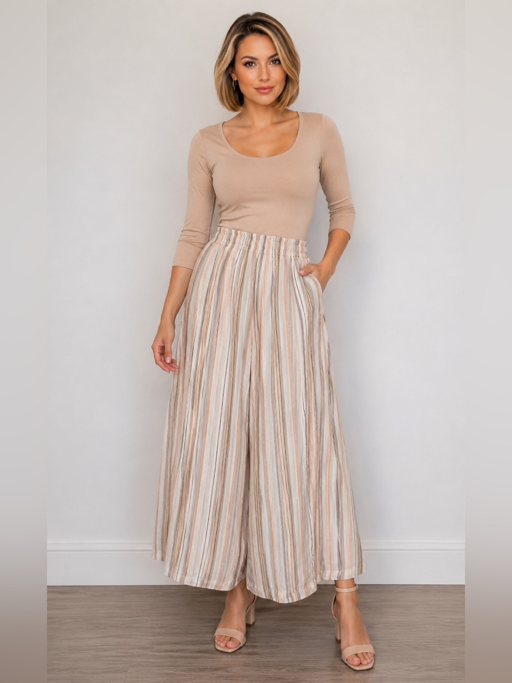 Free People Day's End Stripe Pants o Blaire Pull On Pant. Leg Palazzo.